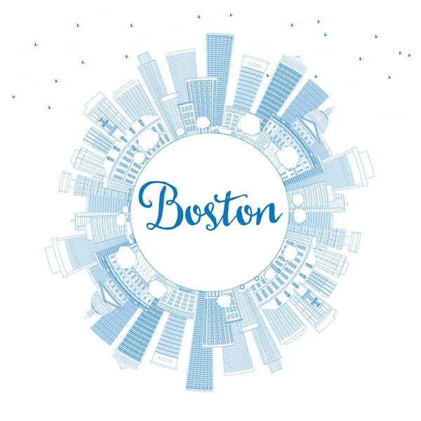 Vázlat Boston Skyline a kék épületek és másolás Space. — Stock Vector