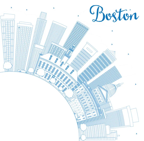 Esquema de Boston Skyline con edificios azules y espacio de copia . — Vector de stock