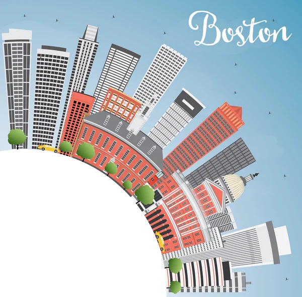 Ο ορίζοντας της Βοστόνης με κτίρια, Blue Sky και αντίγραφο χώρου. — Διανυσματικό Αρχείο