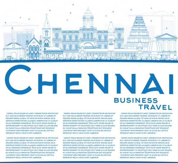 Outline Chennai Skyline with Blue Landmarks and Copy Space. — Stock Vector