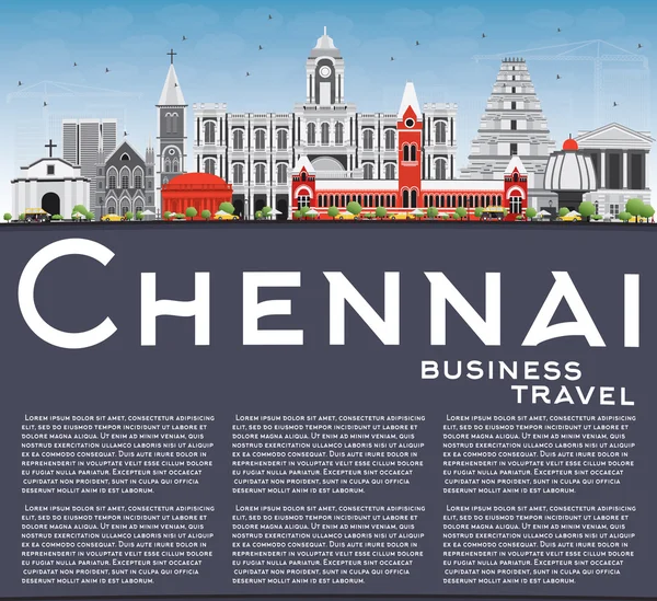 Chennai Skyline med grå vartegn, blå himmel og kopi plads . – Stock-vektor