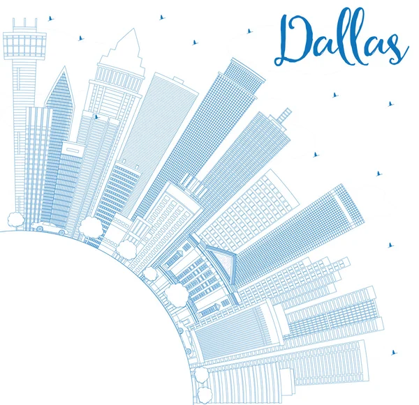 Контур Dallas Skyline с голубыми зданиями и копировальным пространством . — стоковый вектор