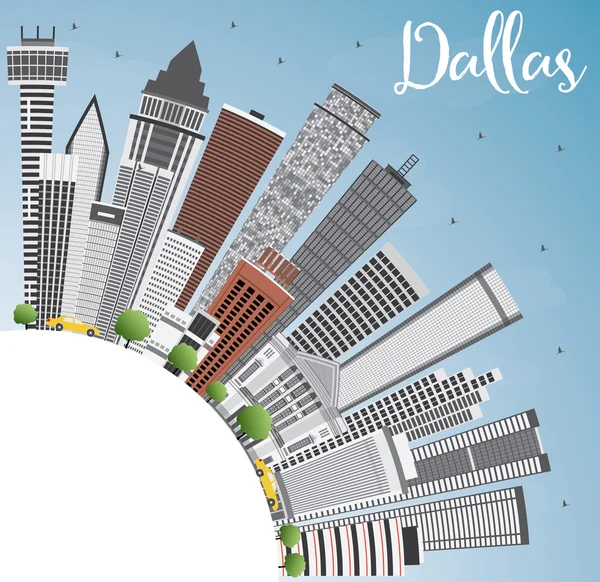 Dallas Skyline con edificios grises, cielo azul y espacio de copia . — Vector de stock