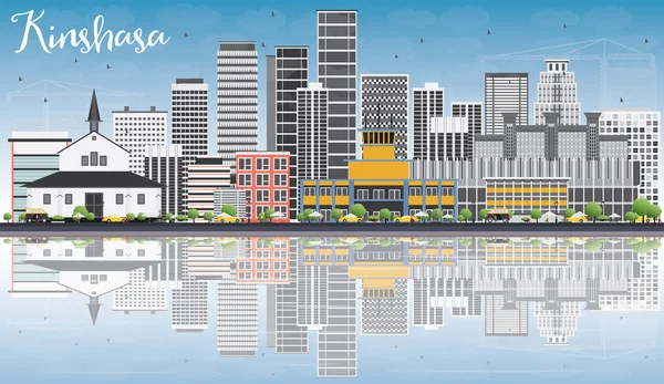 Kinshasa Skyline con edificios grises, cielo azul y reflexiones . — Vector de stock