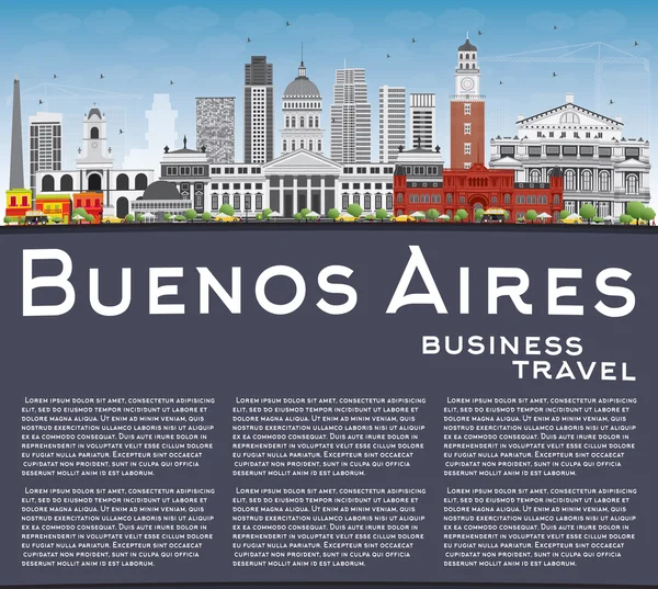 Buenos Aires Skyline con Hitos de Color, Cielo Azul y Copiar Spa — Vector de stock