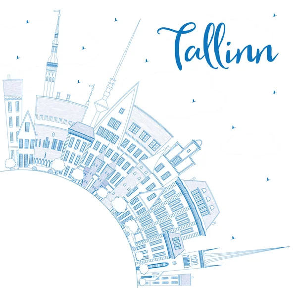 Контур Таллинна с голубыми зданиями и копировальным пространством . — стоковый вектор