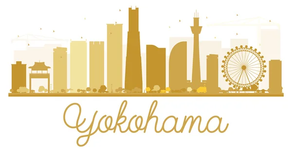 Yokohama City skyline gyllene siluett. — Stock vektor