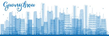 Mavi Binalar ile Anahat Guangzhou Skyline.
