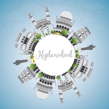 Gri Yerler, Mavi Gökyüzü ve Kopya Alanı ile Haydarabad Skyline.