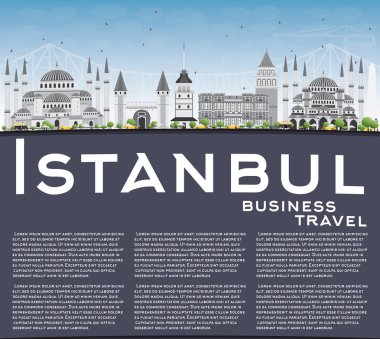 Gri Simgeler, Mavi Gökyüzü ve Copy Space ile İstanbul Silueti.