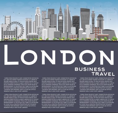 Londra manzarası gri binalar, mavi gökyüzü ve kopya alanı. 