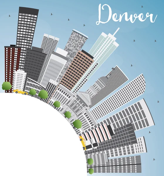 Denver Skyline with Gray Buildings, Blue Sky and Copy Space. — Stock Vector