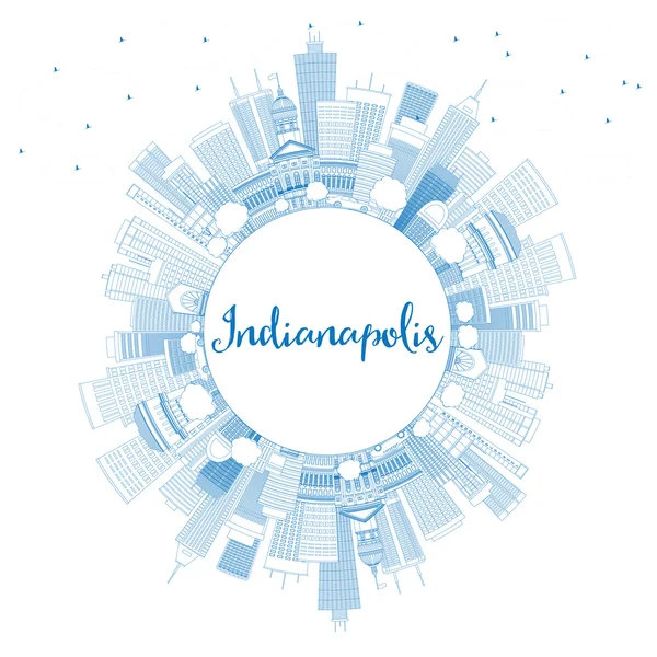 Zarys Indianapolis Skyline z niebieskimi budynkami i przestrzenią kopiowania. — Wektor stockowy