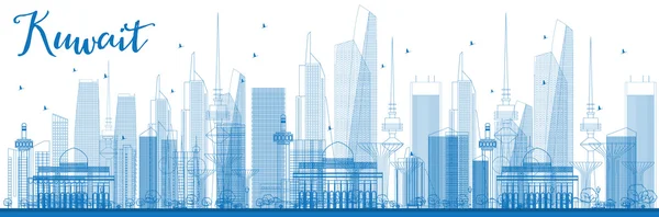 Mavi Binalar ile Anahat Kuveyt Şehir Skyline. — Stok Vektör