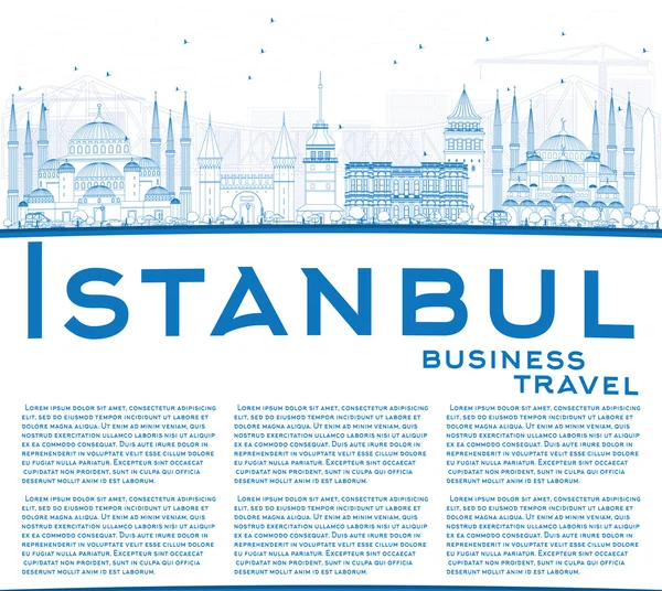 Esquema de Estambul Skyline con hitos azules y espacio de copia . — Vector de stock