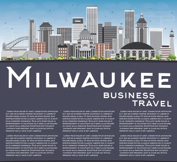 Milwaukee skyline med grå byggnader, blå himmel och kopiera utrymme. — Stock vektor