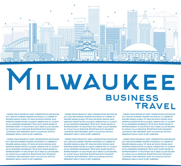 Esquema Milwaukee Skyline con edificios azules y espacio de copia . — Vector de stock