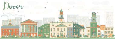 Renkli Binalarla Soyut Dover Skyline. 