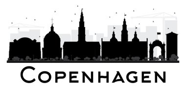 Kopenhag City silueti siyah beyaz siluet.