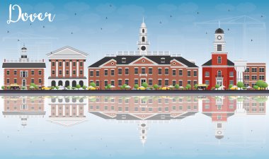 Dover manzarası renkli binalar, mavi gökyüzü ve yansımaları ile. 