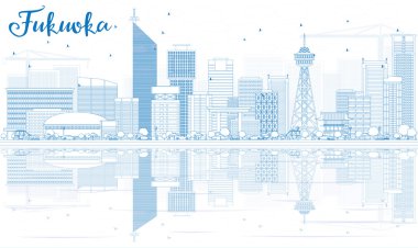 Mavi Yerler ve Yansımalar ile Anahat Fukuoka Skyline. 