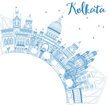Mavi Yerler ve Copy Space ile Anahat Kolkata Skyline. 