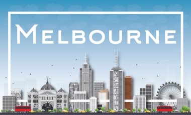 Gri Binalar ve Beyaz Çerçeve ile Melbourne Skyline. 