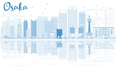 Mavi Binalar ve Yansımalar ile Anahat Osaka Skyline.