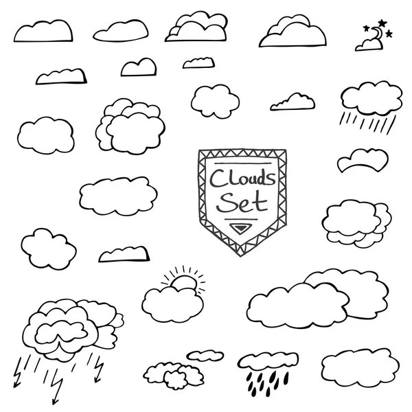 Zestaw ręcznie rysowane Doodle chmury. Ilustracja wektorowa. — Wektor stockowy