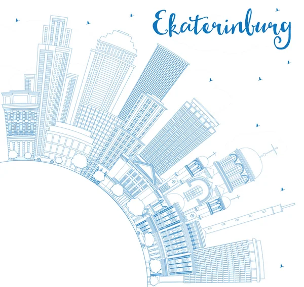 Esquema de Ekaterimburgo Skyline con edificios azules y espacio de copia — Vector de stock