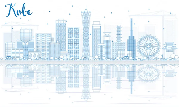 Esquema de Kobe Skyline con edificios azules y reflexiones . — Vector de stock