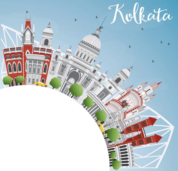 Skyline Kolkata com marcos cinzentos e espaço de cópia . —  Vetores de Stock