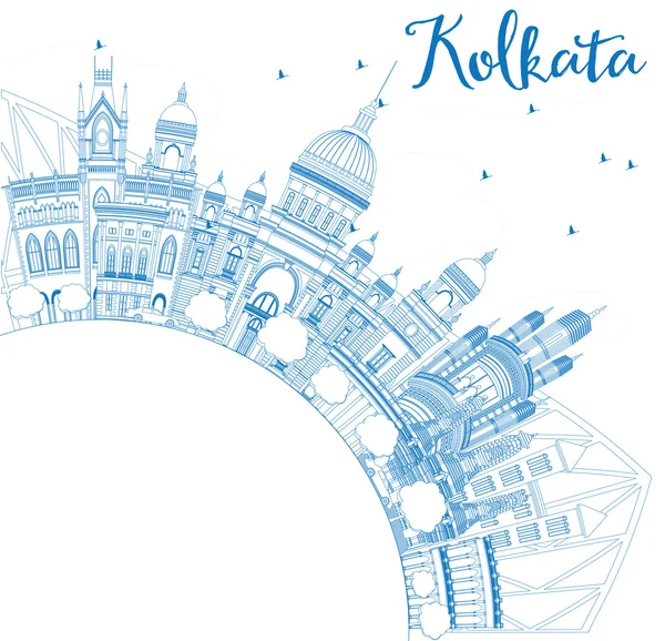 Mavi Yerler ve Copy Space ile Anahat Kolkata Skyline. 