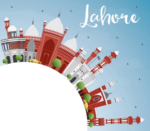 Lahore Skyline con puntos de referencia de color, cielo azul y espacio de copia . — Vector de stock