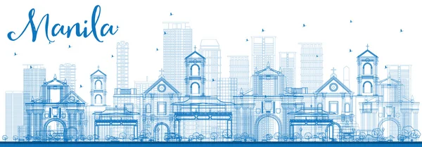 Esquema de Manila Skyline con edificios azules . — Vector de stock