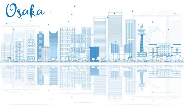 Mavi Binalar ve Yansımalar ile Anahat Osaka Skyline.