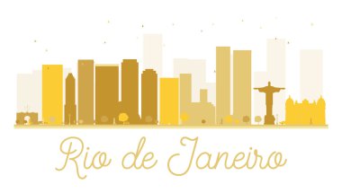 Rio de Janeiro şehir manzarası altın siluet. 