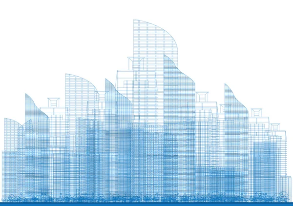 Outline City Skyscrapers in Blue Color. — Stok Vektör