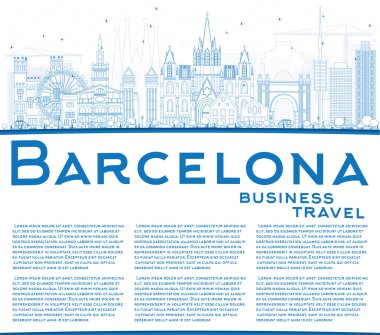 Mavi Binalar ve Kopyalama Alanı ile Anahat Barcelona Skyline. 