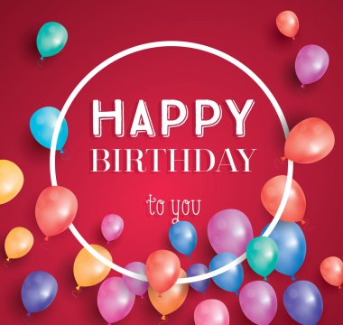 Uçan balonlar ve daire beyaz çerçeve ile Mutlu doğum günü kartı.