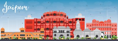 Renk Simgeleri ve Mavi Gökyüzü ile Jaipur Skyline.