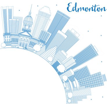 Mavi Binalar ve Kopyalama Alanı ile Anahat Edmonton Skyline. 