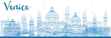 Anahat Venedik manzarası siluet mavi binalar.