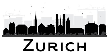 Zürih şehir manzarası siyah beyaz siluet. 