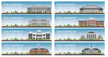 Üniversitesi Eğitim afiş kümesi. Vektör çizim.
