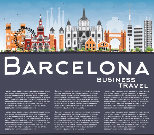 Barcelona Skyline con edificios a color, cielo azul y reflexiones — Vector de stock