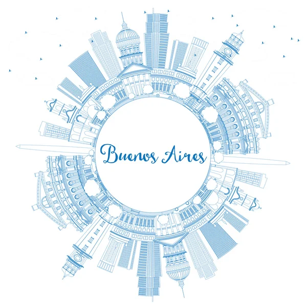 Outline Buenos Aires Skyline con Blue Landmarks e spazio copia . — Vettoriale Stock
