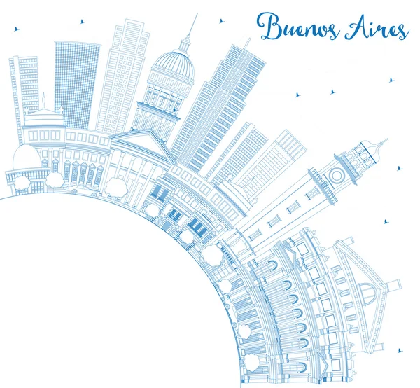 Σκιαγράφηση του ορίζοντα του Μπουένος Άιρες με μπλε μνημεία και χώρο αντιγραφής. — Διανυσματικό Αρχείο