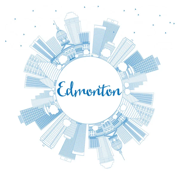 Esboço Edmonton Skyline com edifícios azuis e espaço de cópia . —  Vetores de Stock