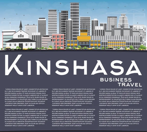 Kinshasa skyline med grå byggnader, blå himmel och kopiera utrymme. — Stock vektor